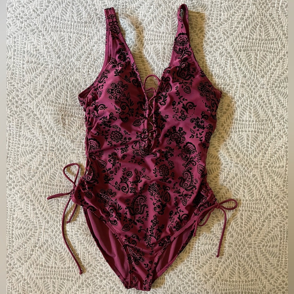 Chic Maroon Floral One-Piece Swimsuit